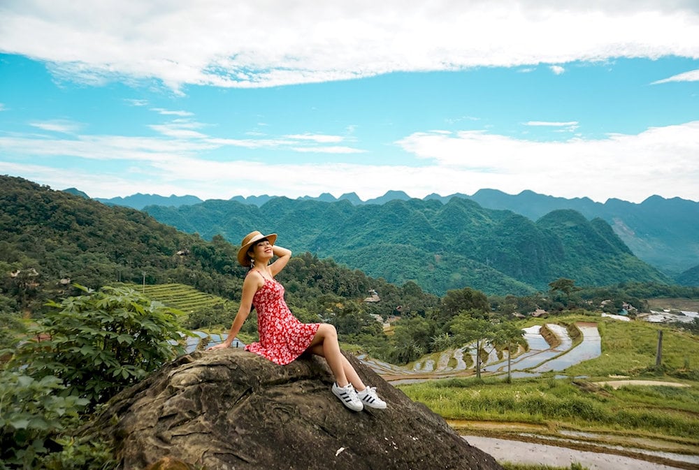 Panoramic mountain views from Pu Luong's highest peaks